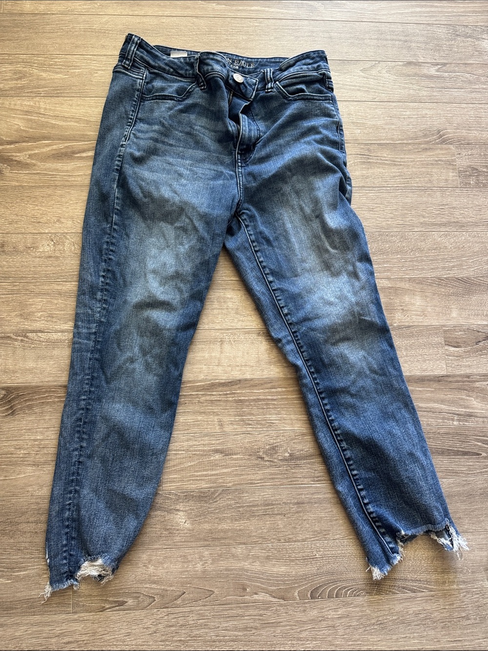 AE Dark Wash Distressed Hem Jeans
